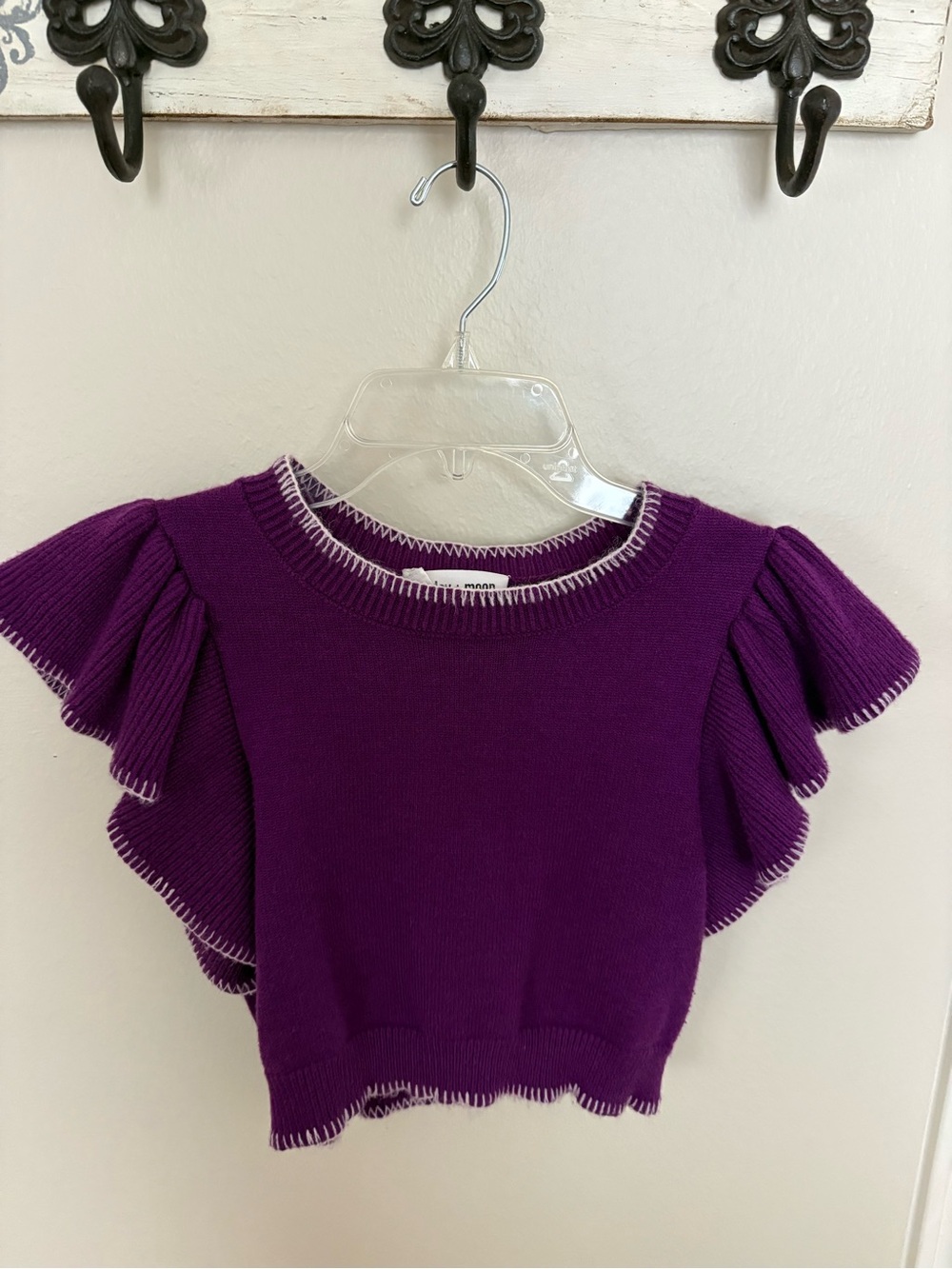 Purple Ruffle Sleeve Knit Top